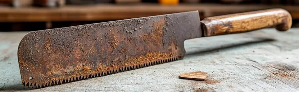 Using Soudal Multi Spray to remove rust from a saw blade for maintenance and repair